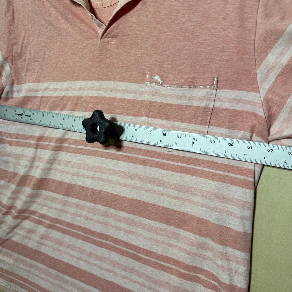 Tommy Bahama Polo Shirt Mens XL‎ Pink Striped Short Sleeve Casual Cotton
